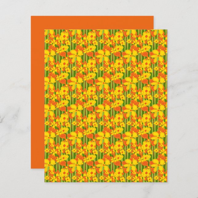 Retro Flower Yellow Oranje Green Scrapbook Paper (Voorkant / Achterkant)