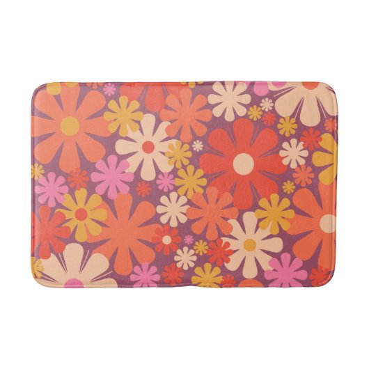 Retro Flowers 60s 70s Aesthetisch Floral Pattern Badmat (Voorkant)