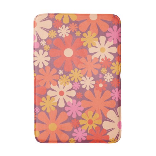 Retro Flowers 60s 70s Aesthetisch Floral Pattern Badmat (Voorkant Verticaal)