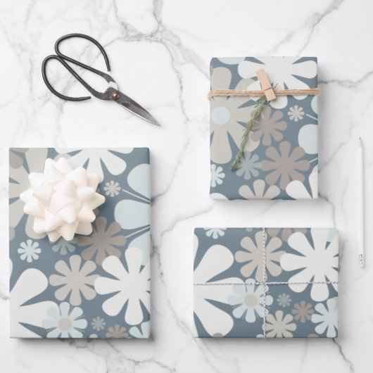 Retro Flowers 60s 70s Aesthetisch Floral Pattern Inpakpapier Vel (Voorkant)