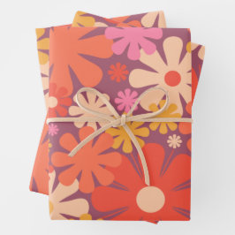 Retro Flowers 60s 70s Aesthetisch Floral Pattern Inpakpapier Vel