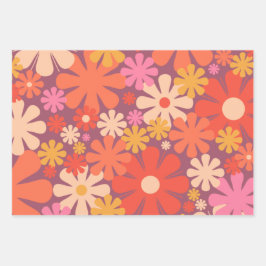 Retro Flowers 60s 70s Aesthetisch Floral Pattern Inpakpapier Vel