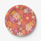 Retro Flowers 60s 70s Aesthetisch Floral Pattern Papieren Bordje (Voorkant)
