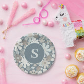 Retro Flowers 60s 70s Aesthetisch Initiaal Papieren Bordje (Feest)