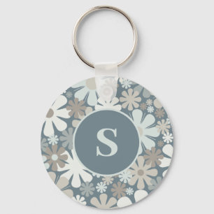 Retro Flowers 60s 70s Aesthetisch Initiaal Sleutelhanger