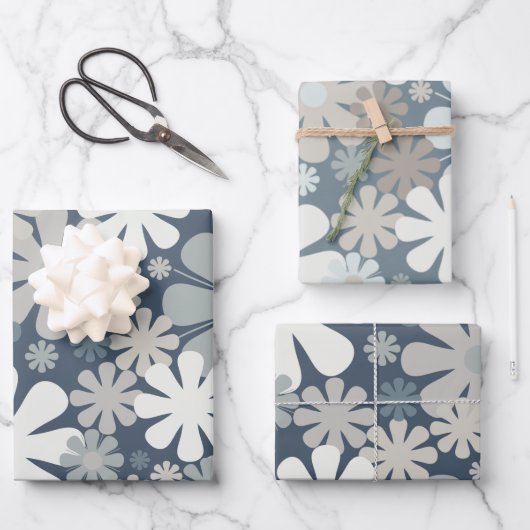 Retro Flowers 60s 70s Aesthetische Florale Patrone Inpakpapier Vel (Voorkant)