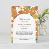 Retro Flowers 60's 70's Arch Wedding Itinerary Programmakaart (Staand voorkant)