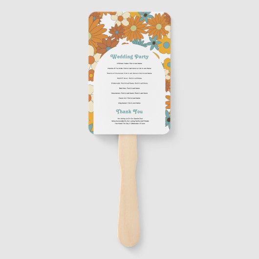 Retro Flowers 60's 70's Arch Wedding Program Handwaaier (Achterkant)