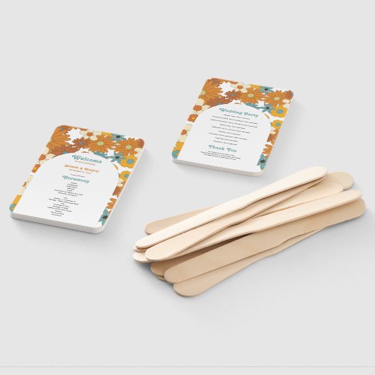 Retro Flowers 60's 70's Arch Wedding Program Handwaaier (Niet-gemonteerd)