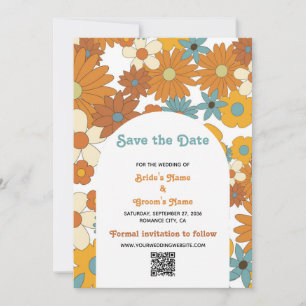 Retro Flowers 60's 70's Arch Wedding QR Code Save The Date