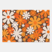 Retro Flowers 60s 70s Floral Pattern Brown Oranje Inpakpapier Vel (Voorkant 3)
