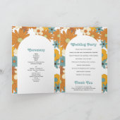 Retro Flowers 60's 70's Wedding Order of Service Programma (Binnen)