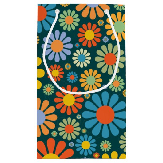 Retro Flowers 70s Patroon Klein Cadeauzakje (Achterkant)