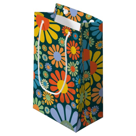 Retro Flowers 70s Patroon Klein Cadeauzakje (Voorkant Gekanteld)