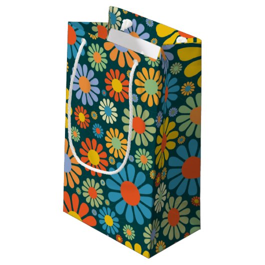 Retro Flowers 70s Patroon Klein Cadeauzakje (Achterkant Gekanteld)