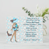 Retro Flowers Baby shower Invitation (Blue AA) Kaart (Staand voorkant)