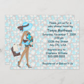 Retro Flowers Baby shower Invitation (Blue AA) Kaart (Voorkant / Achterkant)