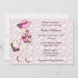 Retro Flowers Baby shower Invitation (roze CA) Kaart
