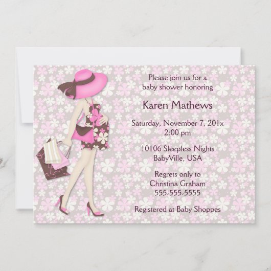 Retro Flowers Baby shower Invitation (roze CA) Kaart (Voorkant)