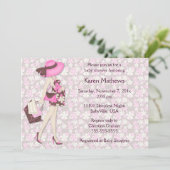 Retro Flowers Baby shower Invitation (roze CA) Kaart (Staand voorkant)