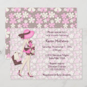 Retro Flowers Baby shower Invitation (roze CA) Kaart (Voorkant / Achterkant)