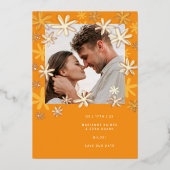 RETRO FLOWERS BEWAAR DE DATUM FOLIE UITNODIGING (Voorkant)