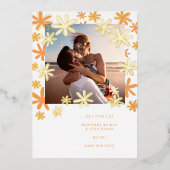 RETRO FLOWERS BEWAAR DE DATUM FOLIE UITNODIGING (Voorkant)