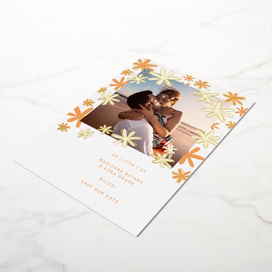 RETRO FLOWERS BEWAAR DE DATUM FOLIE UITNODIGING (Gedraaid)