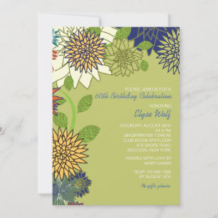 Retro Flowers Birthday Party Invitation Kaart