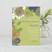 Retro Flowers Birthday Party Invitation Kaart (Staand voorkant)