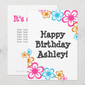 Retro Flowers Birthday Uitnodiging (Voorkant / Achterkant)