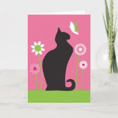 Retro Flowers Black Cat Birthday Kaart (Voorkant)