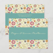 Retro Flowers ・ Blauwgroen ・ Hartelijk dank Bedankkaart (Voorkant / Achterkant)