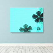  Retro Flowers Blauwgroen Stretched Canvas Print (Insitu (Houten vloer))