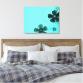  Retro Flowers Blauwgroen Stretched Canvas Print (Insitu (Slaapkamer))