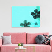  Retro Flowers Blauwgroen Stretched Canvas Print (Insitu (Woonkamer))