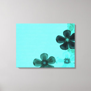  Retro Flowers Blauwgroen Verrekte Canvas afdrukke Afdruk
