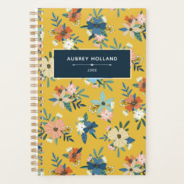 Retro Flowers Blush Yellow Blue Floral Pattern Planner