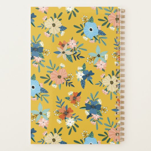 Retro Flowers Blush Yellow Blue Floral Pattern Planner (Achterkant)