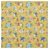 Retro Flowers Blush Yellow Blue Floral Pattern Stof (Swatch)