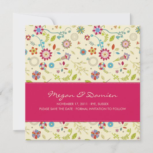 Retro Flowers ・ Certificeren ・ De datumkaart opsla Save The Date (Voorkant)