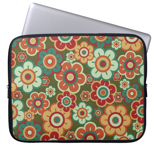 Retro Flowers Daisies Pattern Trendy Laptophoes Laptop Sleeve (Voorkant)