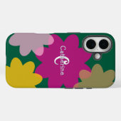 Retro Flowers Donkergroen Custom Naam en Initiaal Case-Mate iPhone Case (Achterkant (horizontaal))