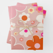 Retro Flowers doorhalen Oranje doornhaai Inpakpapier Vel (In situ)