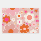 Retro Flowers doorhalen Oranje doornhaai Inpakpapier Vel (Voorkant)