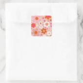Retro Flowers doorhalen Oranje doornhaai Vierkante Sticker (Tas)