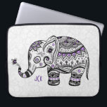 Retro Flowers & Elephant Paarse Diamonds Laptop Sleeve<br><div class="desc">Koude zwarte olifantenlijn met paarse diamanten accenten (design is slechts een afbeelding),  boven witte florale damasachtergrond. Als u om het even welke hulp nodig hebt die om het even welk van mijn design aanpassen,  contacteer de ontwerper ArtOnWear. Vrije tekst formatteren met levende hulp beschikbaar door verzoek.</div>