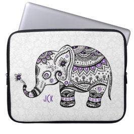 Retro Flowers & Elephant Paarse Diamonds Laptop Sleeve