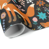 Retro Flowers en Red Foxes naadloos patroon Cadeaupapier (Rol Hoek)