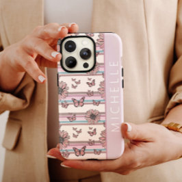 Retro Flowers, gepersonaliseerd op naam Floral Dai Case-Mate iPhone Case